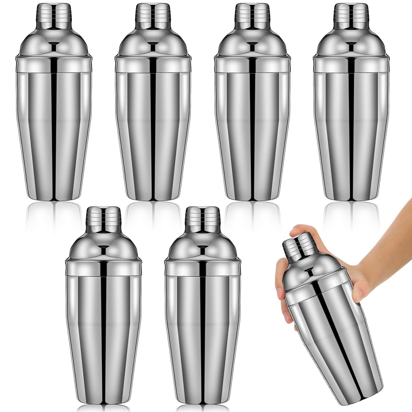 Nitial 6 Pcs Bar Cocktail Shaker Professional Stainless Steel Martini Drink Mixer with Built-in Strainer for Bartending No Leaks Boston Shaker for Bar Party Drink Mixing Tool(18.6 oz,Silver)