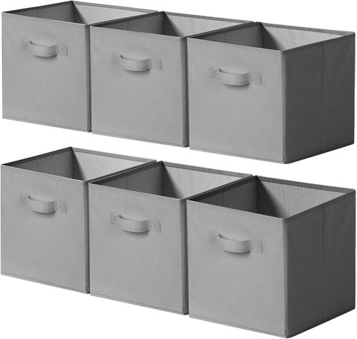 Cupic Cupid Storage Cubes - 11x11 Collapsible Bins with Handles | 6 Pack Gray Organizer for Clothes & Toys