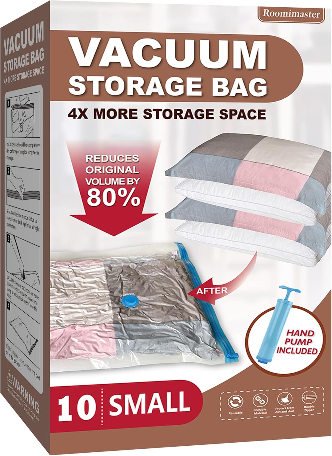 Roomimaster Vacuum Storage Bags - Space Saver for Clothing & Bedding | 10 Small Bags for Travel