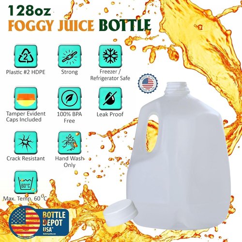 (8 PACK) 128 Oz Empty Plastic Gallon Juice Bottles with Tamper Evident WHITE Caps - Smoothie Bottles - Ideal for Juices, Milk, Smoothies, Picnic's and Even Meal Prep - Made in USA