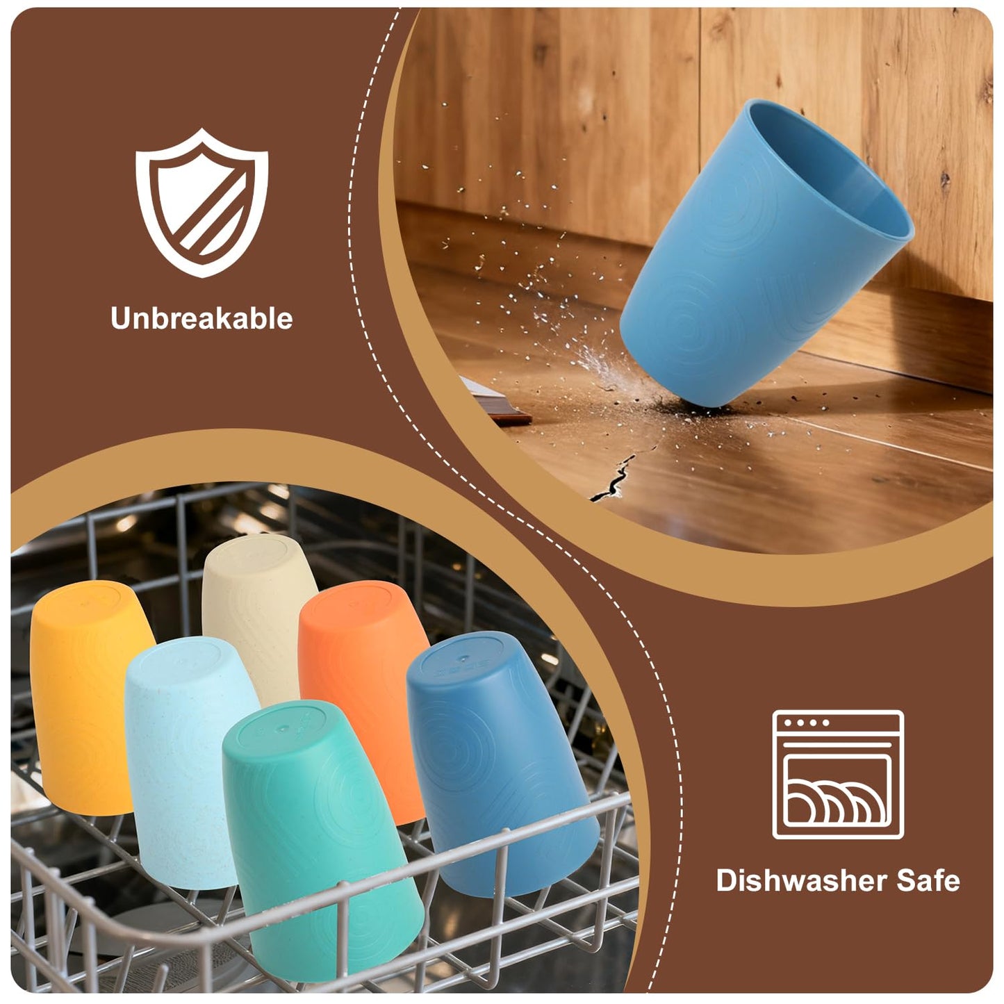SINOGE Premium Wheat Straw Cups Unbreakable Drinking Glasses | Set of 6 | Alternative to Plastic Cups Reusable Water Glasses Dishwasher and Microwave Safe Drinking Cups 12 oz - MultiColor