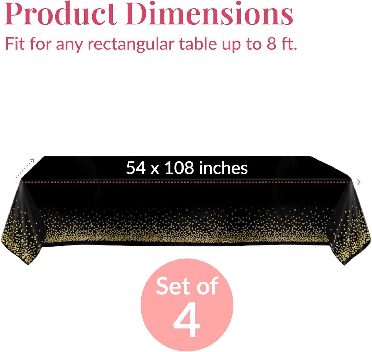 Prestee Gold & Black Rectangle Table Covers - Disposable Plastic Tablecloths 54 x 108 Inches for Parties & Events