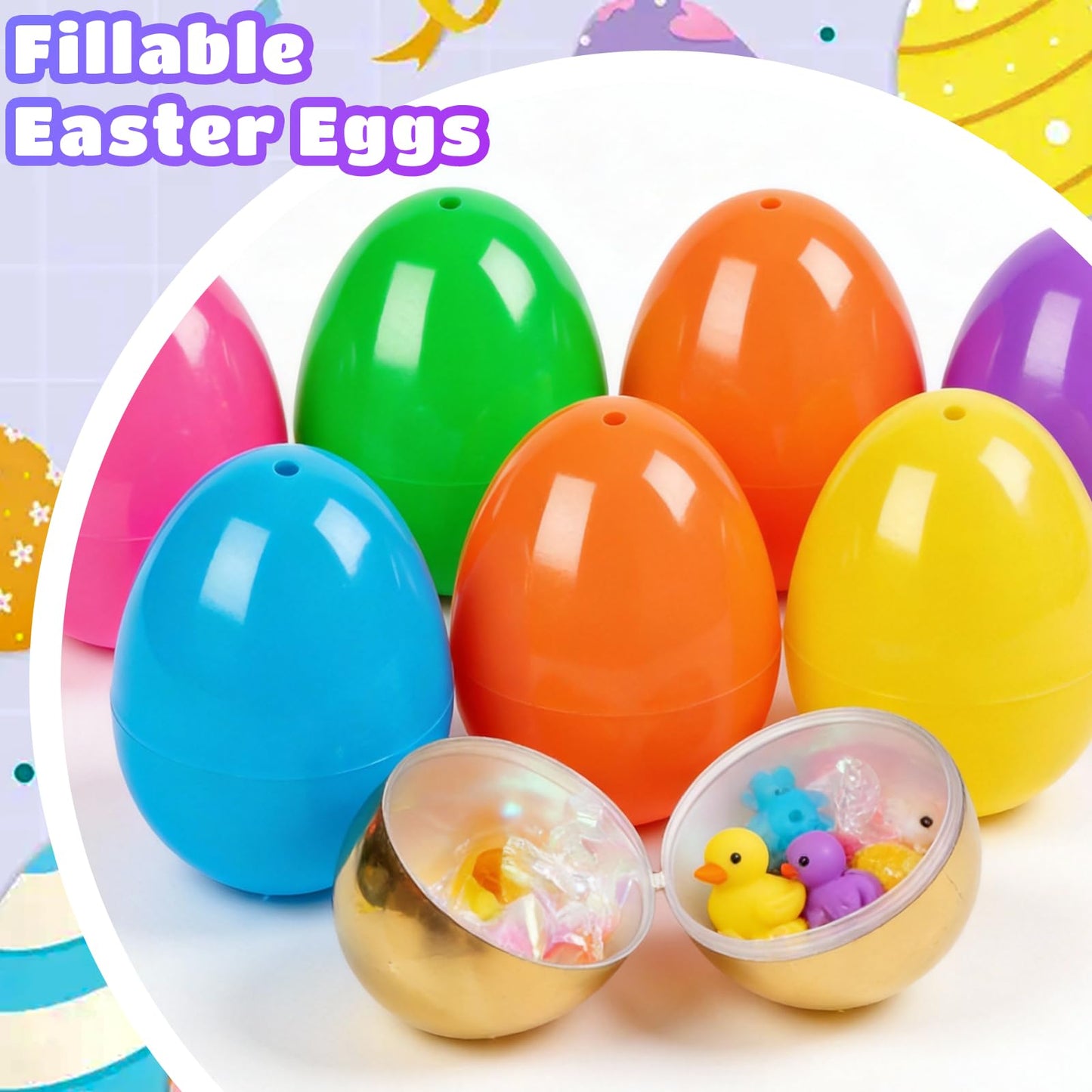 MGparty 36 Pcs 3.5" Large Fillable Easter Eggs with 6 Golden Eggs, Plastic Easter Eggs Empty Bulk for Egg Hunt, Easter Basket Stuffers, Party Favors and Decorations