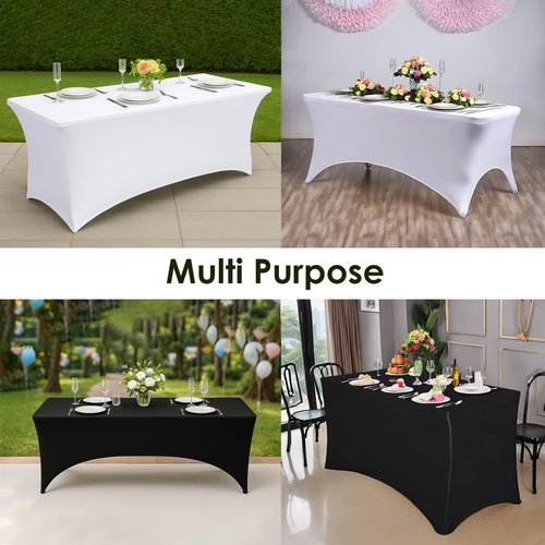 Craft And Party 2 Pack 6ft Black Spandex Tablecloth – Fitted Table Cloths – Stretch Tablecloth Universal Fit for Folding Tables – Wrinkle-Free, Washable – Ideal for Parties, Weddings, Events