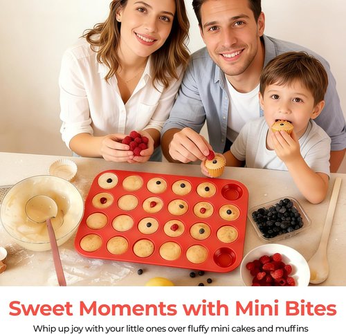 CAKETIME Silicone Mini Muffin Pan - Nonstick 24-Cup Baking Tray Set | 2 Pack for Easy Cupcakes