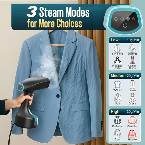 **Skiennix Handheld Clothes Steamer - 1900W Fast Wrinkle Remover with 300ml Capacity & 3 Steam Settings**