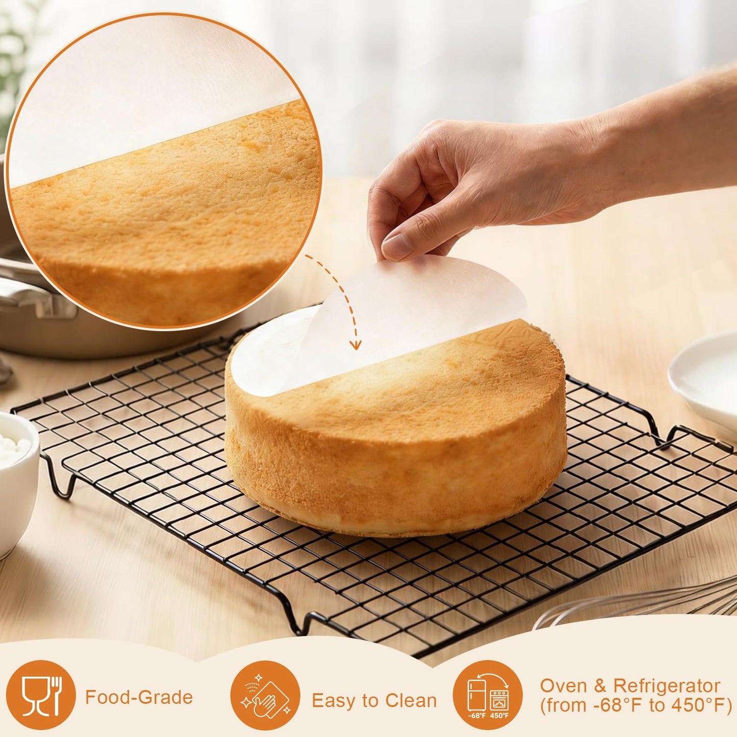 vivinin 200PCS Parchment Paper Rounds, 9 Inch White Cake Pan Liners, Non-Stick Parchment Rounds for Baking, Seperating Burgers, Butter, Cookies, Freezing, Baking and Candy Wrapper