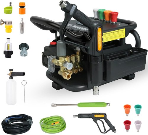 **PM Commercial Electric Pressure Washer - 100 Bar, 2.3 GPM, Quiet 65dB, 7 Nozzles for Cars & Driveways**