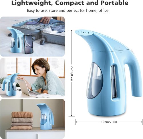 HiLIFE Portable Clothes Steamer - 240ml Capacity, 700W Strong Steam for Wrinkle Removal | Blue