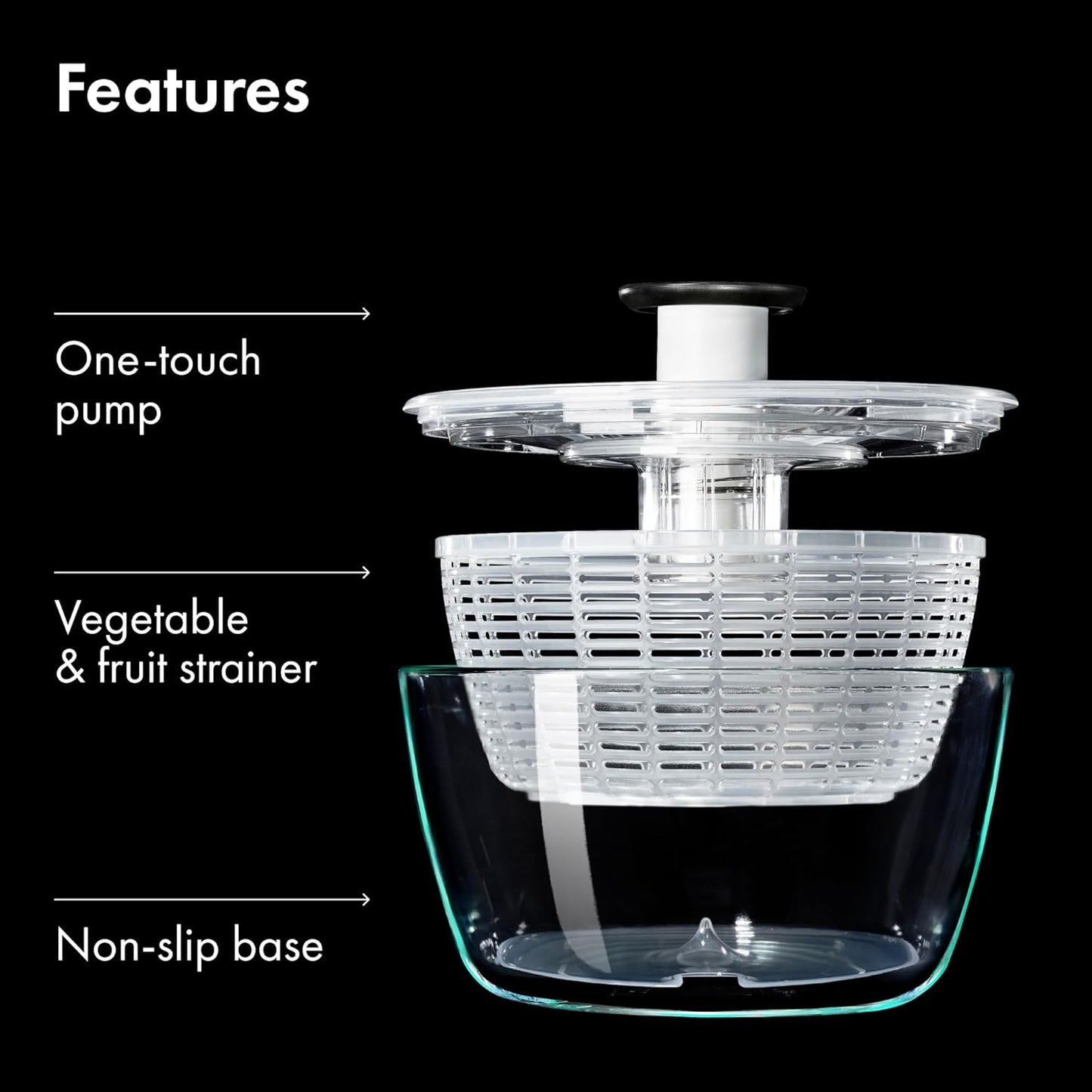 OXO Good Grips Glass Salad Spinner - Large 6.22-Qt Lettuce & Fruit Washer | BPA-Free Borosilicate Bowl