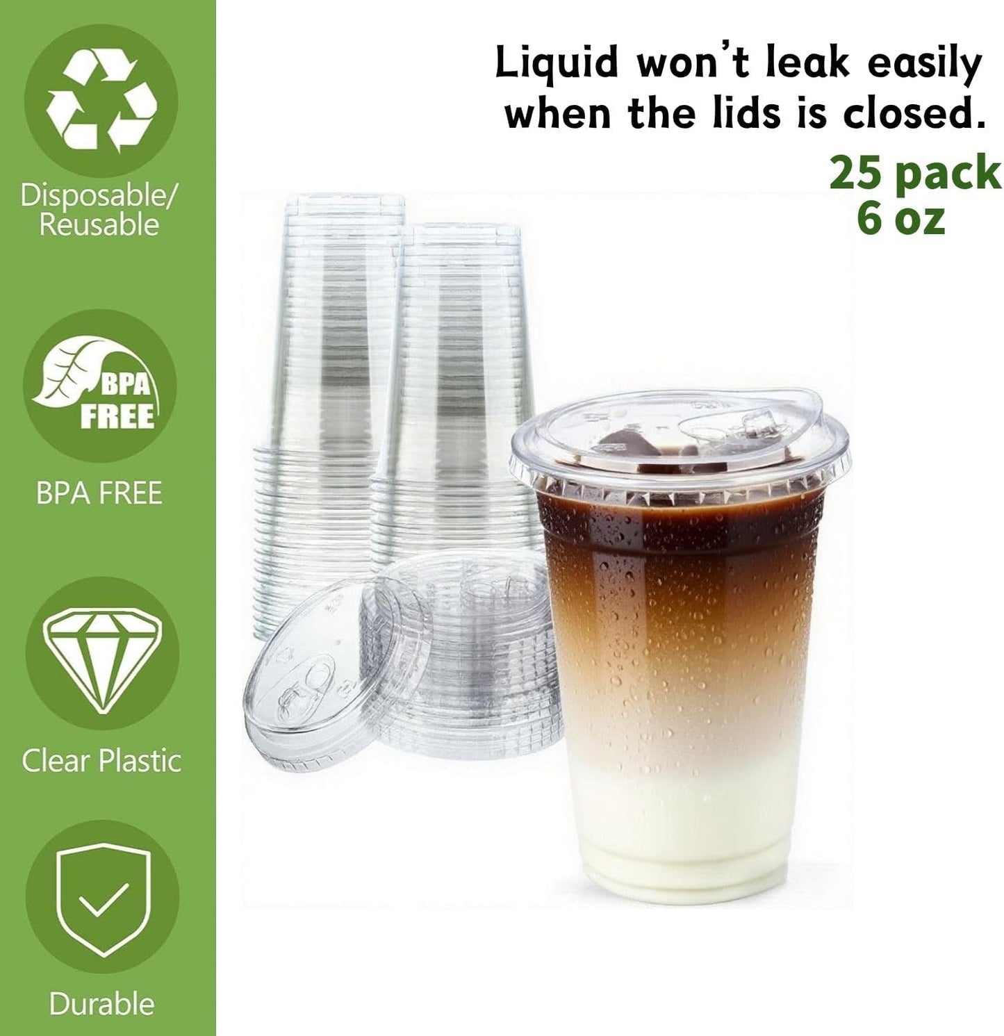 Skiennix 16 oz Clear Plastic Cups - Disposable Strawless Sip Lids for Iced Coffee, Smoothies & Juices