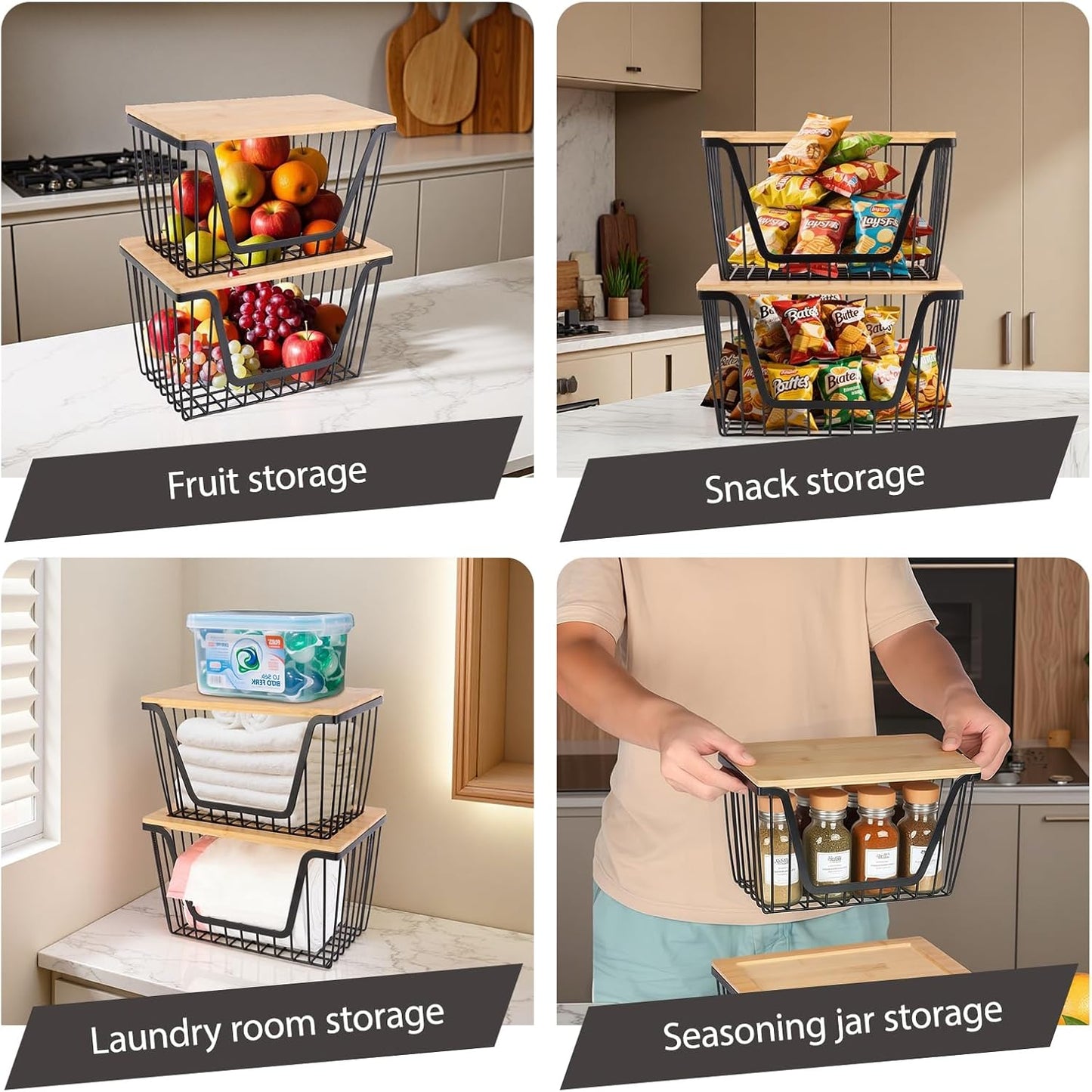 Stackable Storage Bins by [Brand Name] - Large Wire Organizers for Onions, Potatoes, Fruits & Vegetables