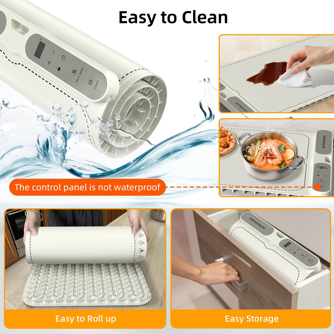 Budsom Food Warming Mat - 8s Fast Heating Electric Warming Tray with 7-Level Temperature & 8-Hour Timer, Roll-Up Portable Food Warmer for Home Dinner, Party, Travel, Outdoor Picnic (Extra Large)