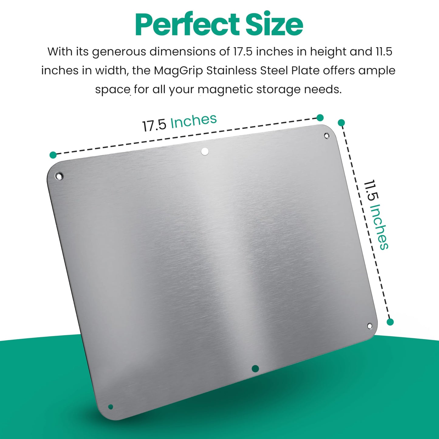 17.5inchX11.5inch Large Stainless Steel Plate for Magnets, 3M Adhesive Back, Mounting Screws, Ideal for Magnetic Shelf, Spice Holders, Colorful Magnets as a Gift. Mount Anywhere! (Silver, 1 Pack)