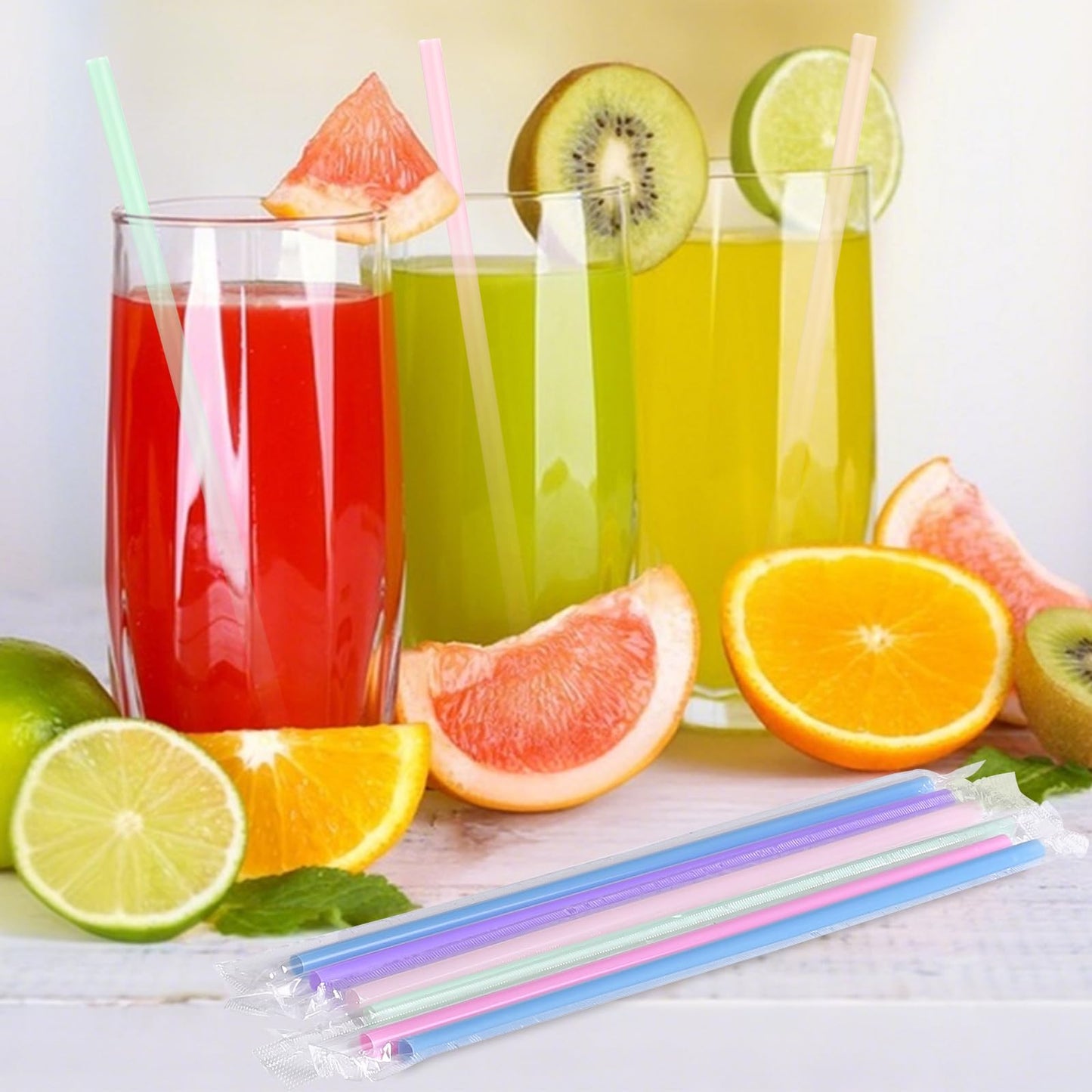 [Individually Wrapped] 100Pcs Disposable Plastic Drinking Straws - 8.26" Long and 0.24 Diameter Colorful Cute Straws for Juice,Coffee,Milk,Cocktail, Bachelorette/Birthday Party, Bridal/Baby Shower