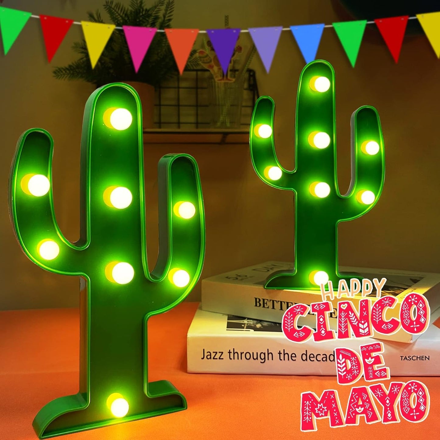 LED Cactus Light by Extra Large | 2-Pack Cute Night Lamp for Cinco de Mayo Decorations - 10 x 5.5 Inch