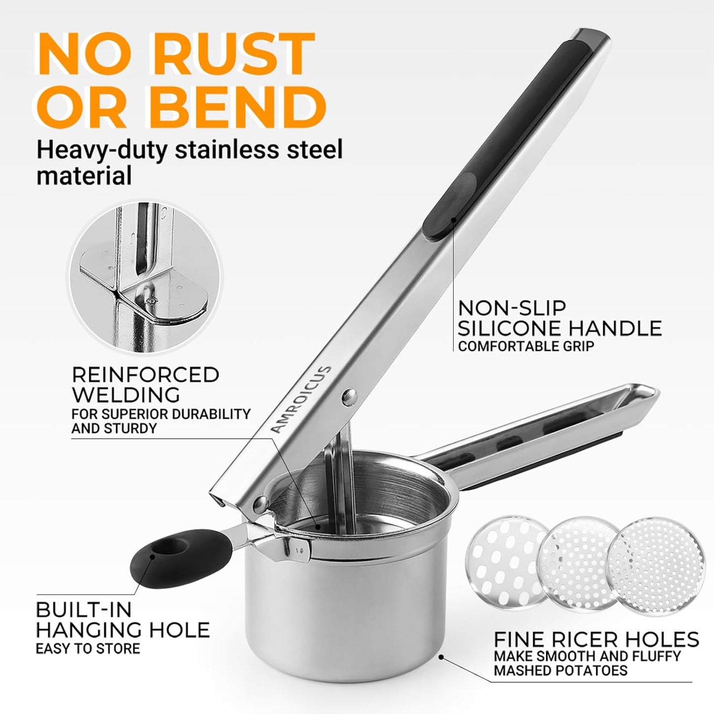 Stainless Steel Potato Ricer by [Brand Name] - Heavy Duty Masher with 3 Interchangeable Discs | Perfect for Mashed Potatoes & Spaetzle
