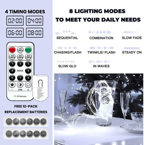 HXWEIYE 6 Pack White Fairy Lights Battery Operated with Remote & Timer, 7ft 20LED Mini String Lights Mason Jar Lights, Waterproof Firefly Starry Lights for DIY Wedding Bedroom Patio Christmas