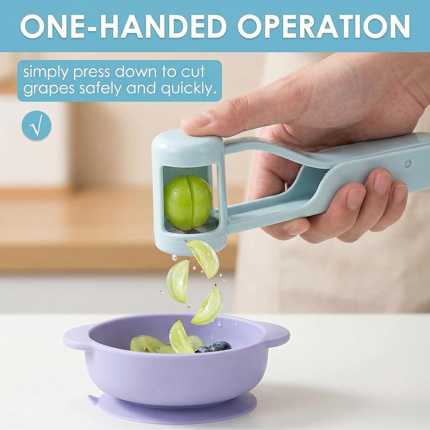 Skiennix Grape Cutter - Stainless Steel Fruit Slicer for Toddlers | Baby Blue Color