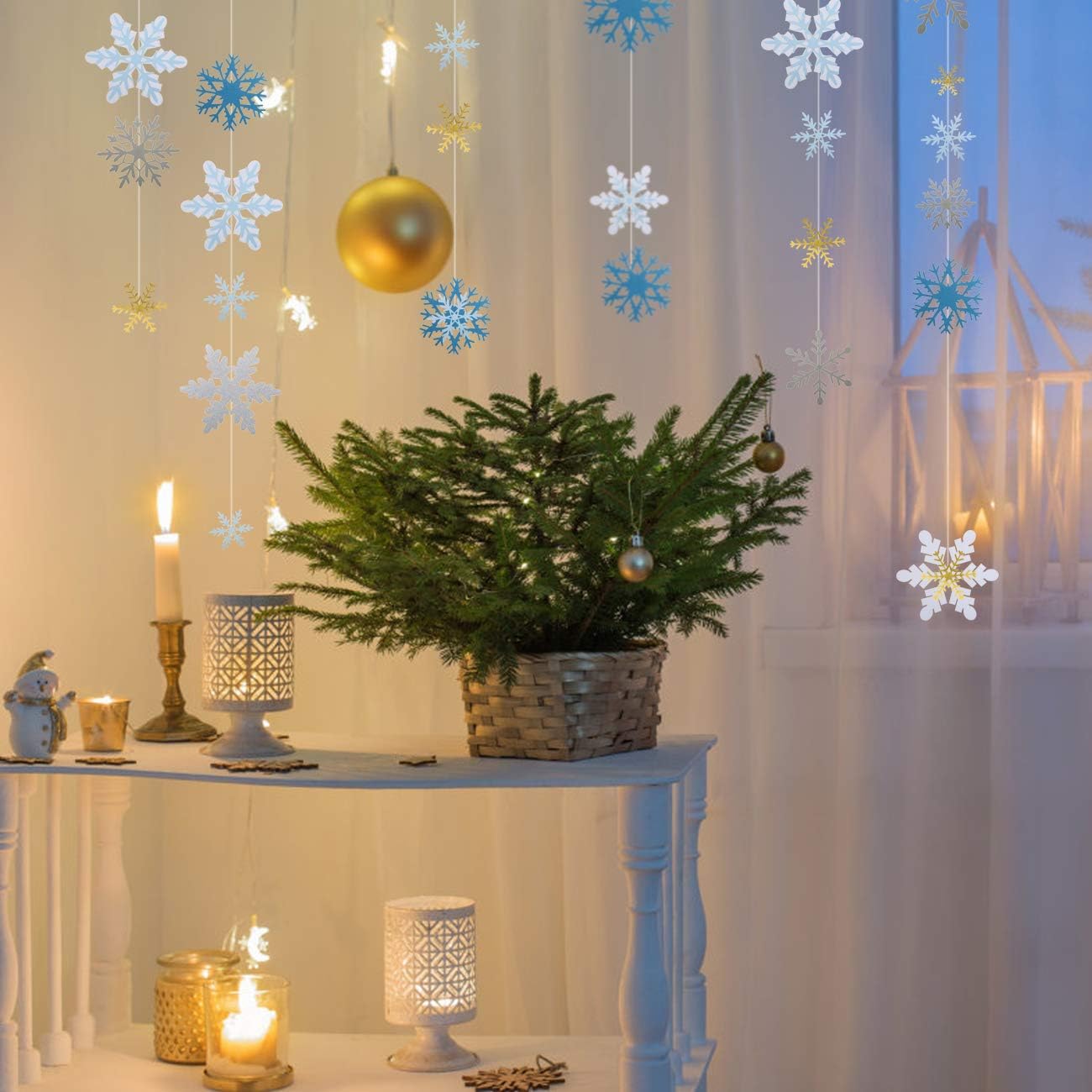 Skiennix 60-Piece Die Cut Snowflake Garland Set | DIY Christmas Ornaments & Decorations