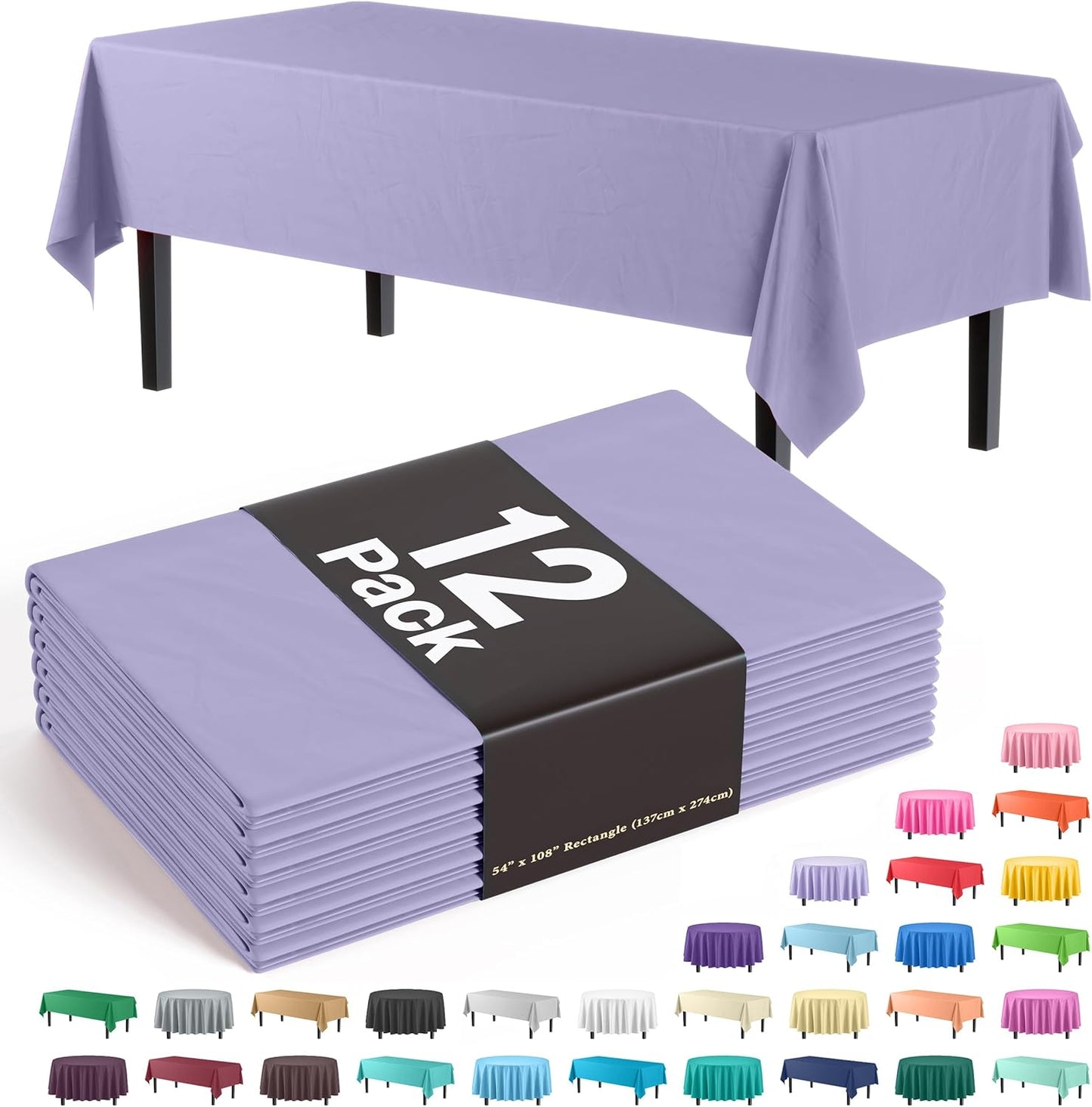 Ivory 84-Inch Round Tablecloth - 12-Pack Premium Plastic Party Supplies