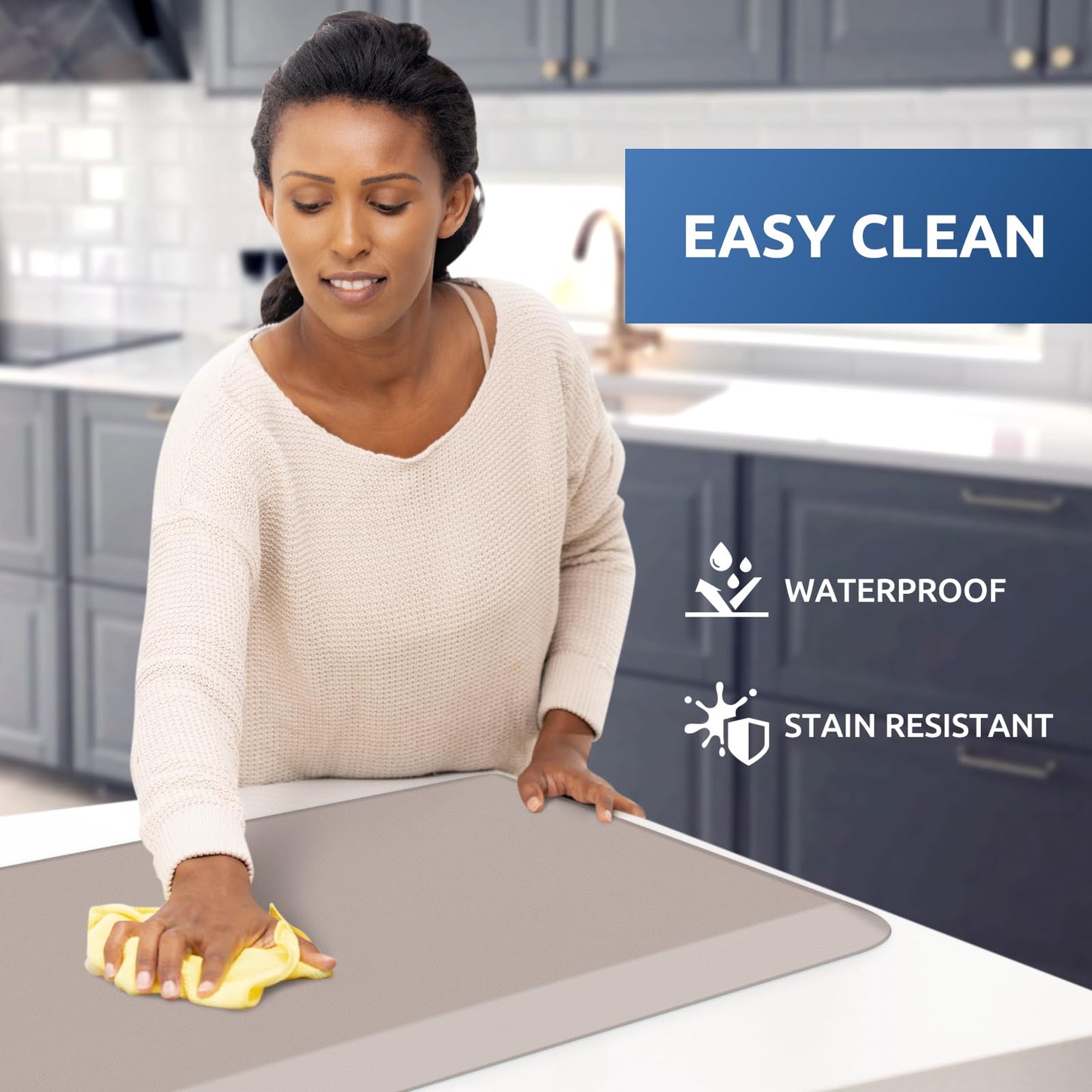 KitchenClouds Kitchen Mat Cushioned Anti Fatigue Kitchen Rug 0.8inch Water Resistant Non Slip Kitchen Rugs and Mats Standing Desk Mat Comfort Floor Mats for Kitchen Sink Office (17.3"x60",Khaki)