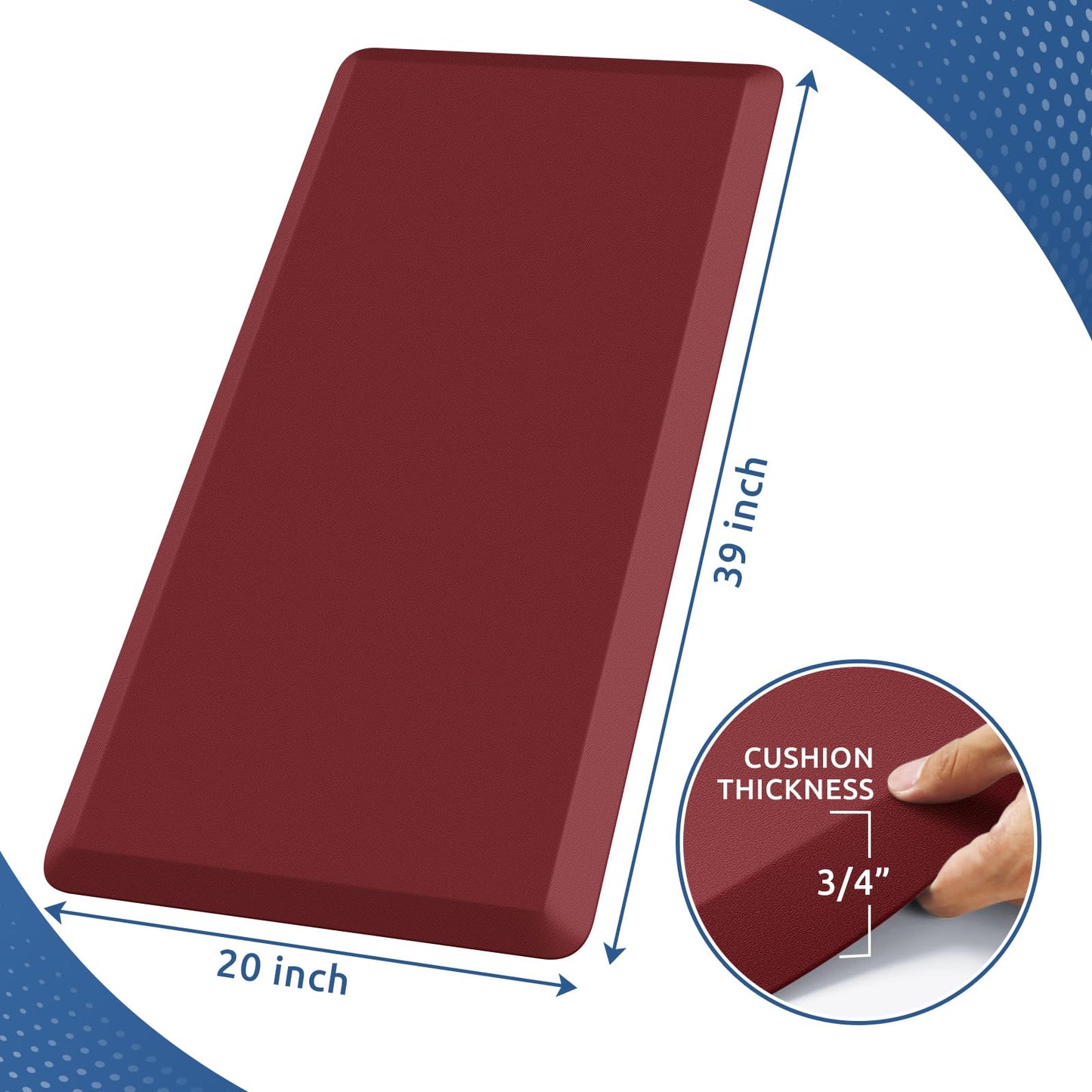 KitchenClouds Kitchen Mat Cushioned Anti Fatigue Rug 20"x39" Water Resistant, Non Slip, Standing and Comfort Desk/Floor Mats for House Sink Office (Red)