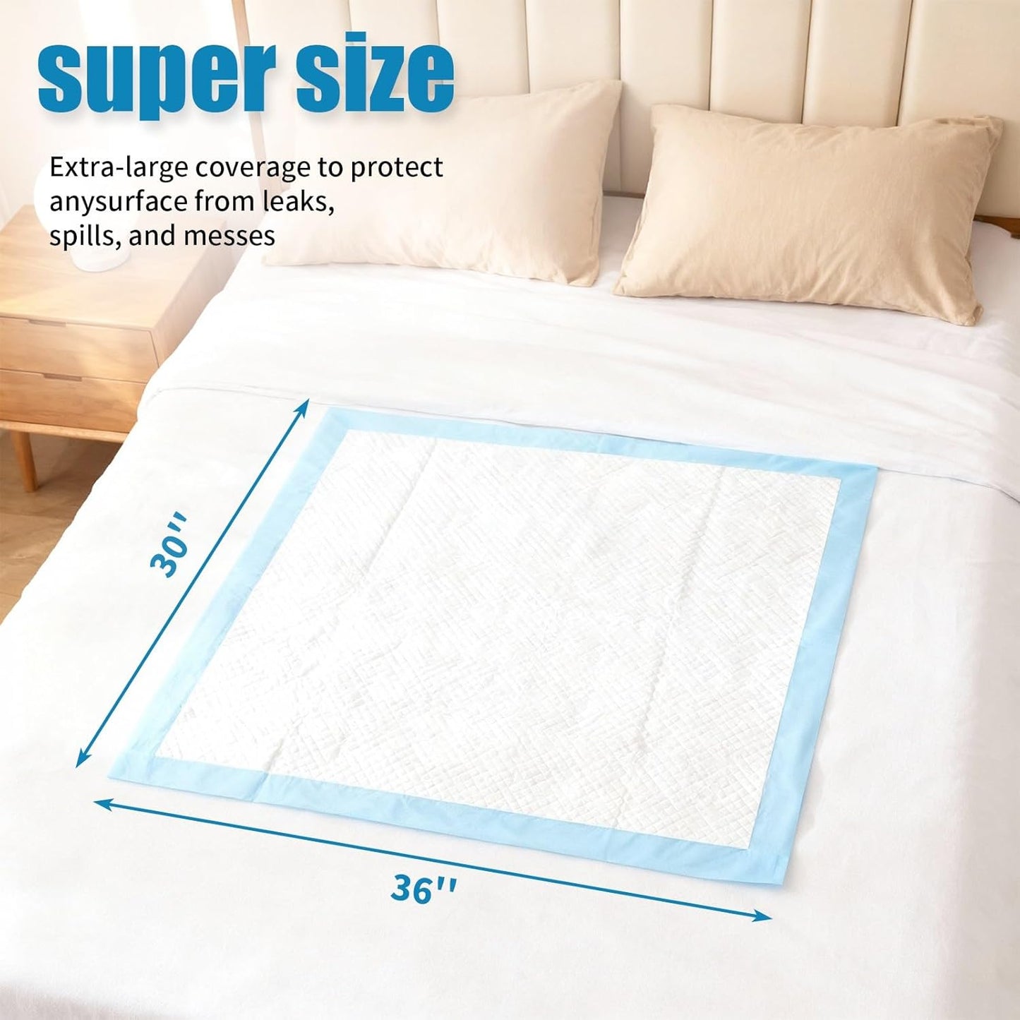 10 Count Disposable Bed Pads by [Brand Name] - Super Absorbent, Waterproof & Leakproof 30" x 36" Underpads for Adults, Kids & Pets