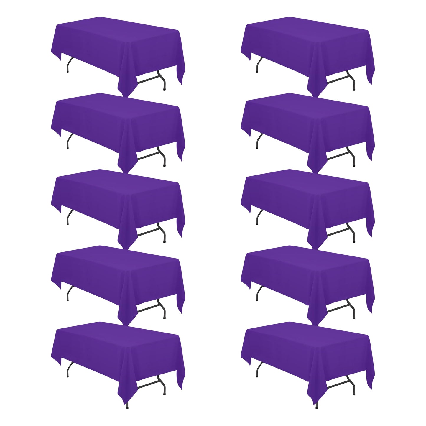 BRILLMAX 10 Pack Purple Tablecloths 60 x 102 Inch for 6ft Rectangle Tables - 150 GSM Polyester Fabric, 15" Standard Drop, Water, Stain & Wrinkle Resistant Cloth Cover for Wedding Dining Buffet
