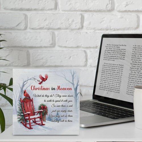 Cardinal Christmas Ornaments - Empty Chair Wooden Plaque Sign | Sympathy Gift for Loss, 5 x 5 Inches