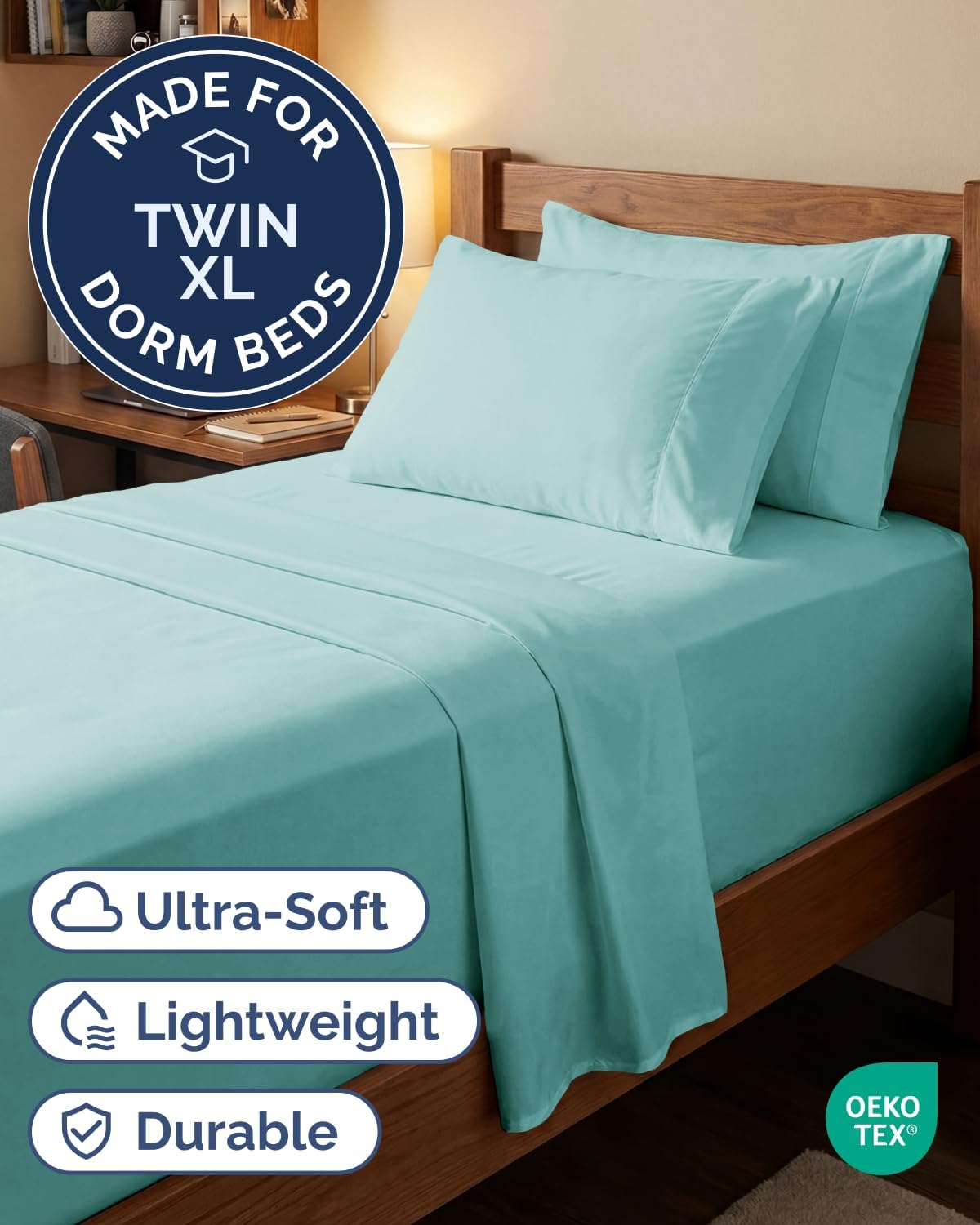 Skiennix Extra Deep Twin XL Sheet Set | 4-Piece Breathable Cooling Bedding - Soft, Wrinkle-Free Spa Blue