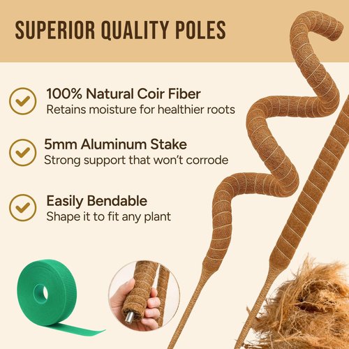 Craft911 Moss Pole Monstera Plant Support - 2 Pack 28” Bendable Stakes for Indoor Climbing Plants