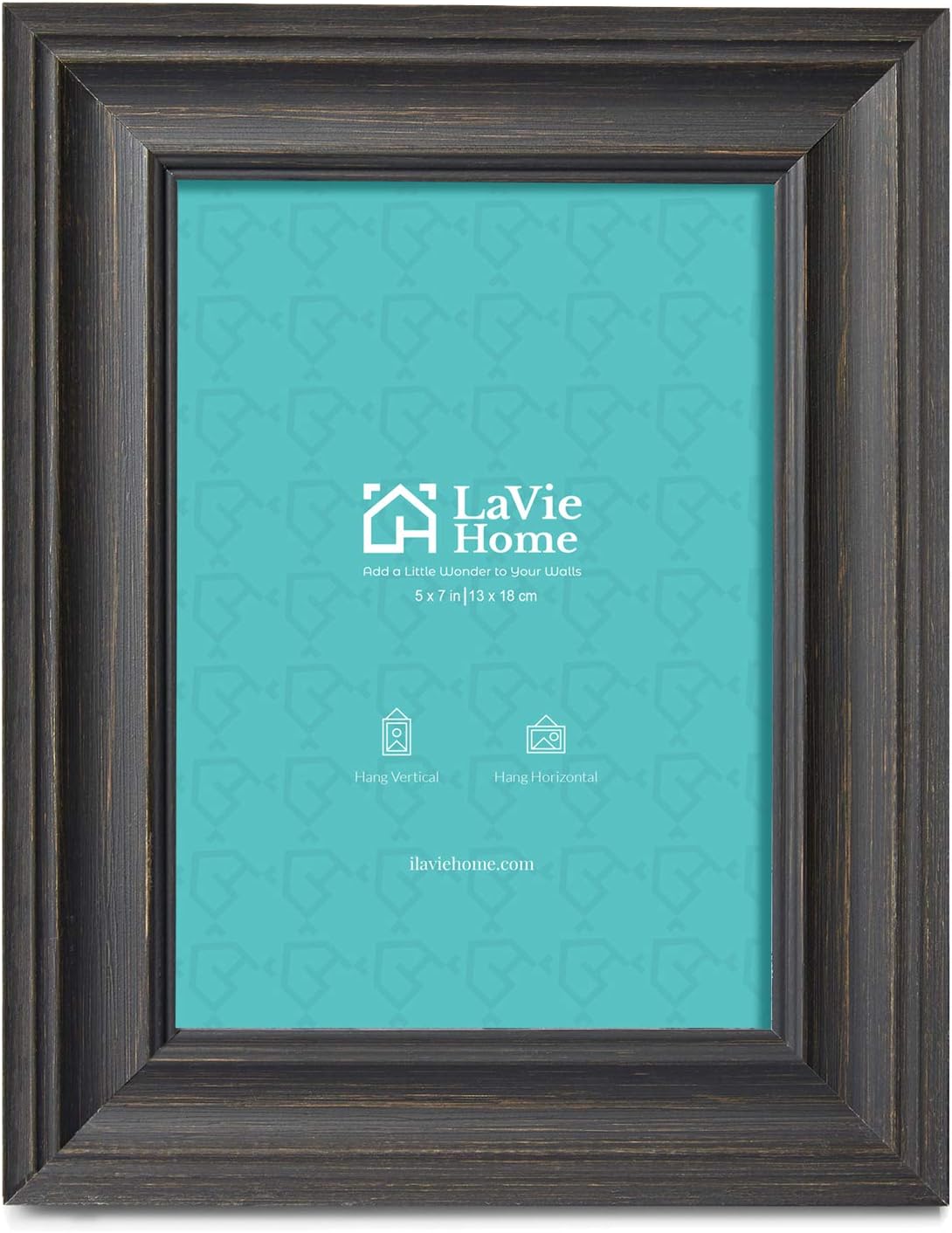 LaVie Home 5x7 Picture Frame - Rustic Black Photo Frame Set with High Definition Glass for Wall & Table Display
