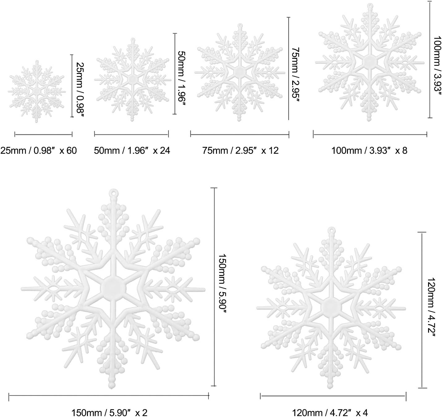 Tmflexe White Snowflake Ornaments - 110 Pieces for Christmas Decoration | DIY Art Crafts in 6 Sizes
