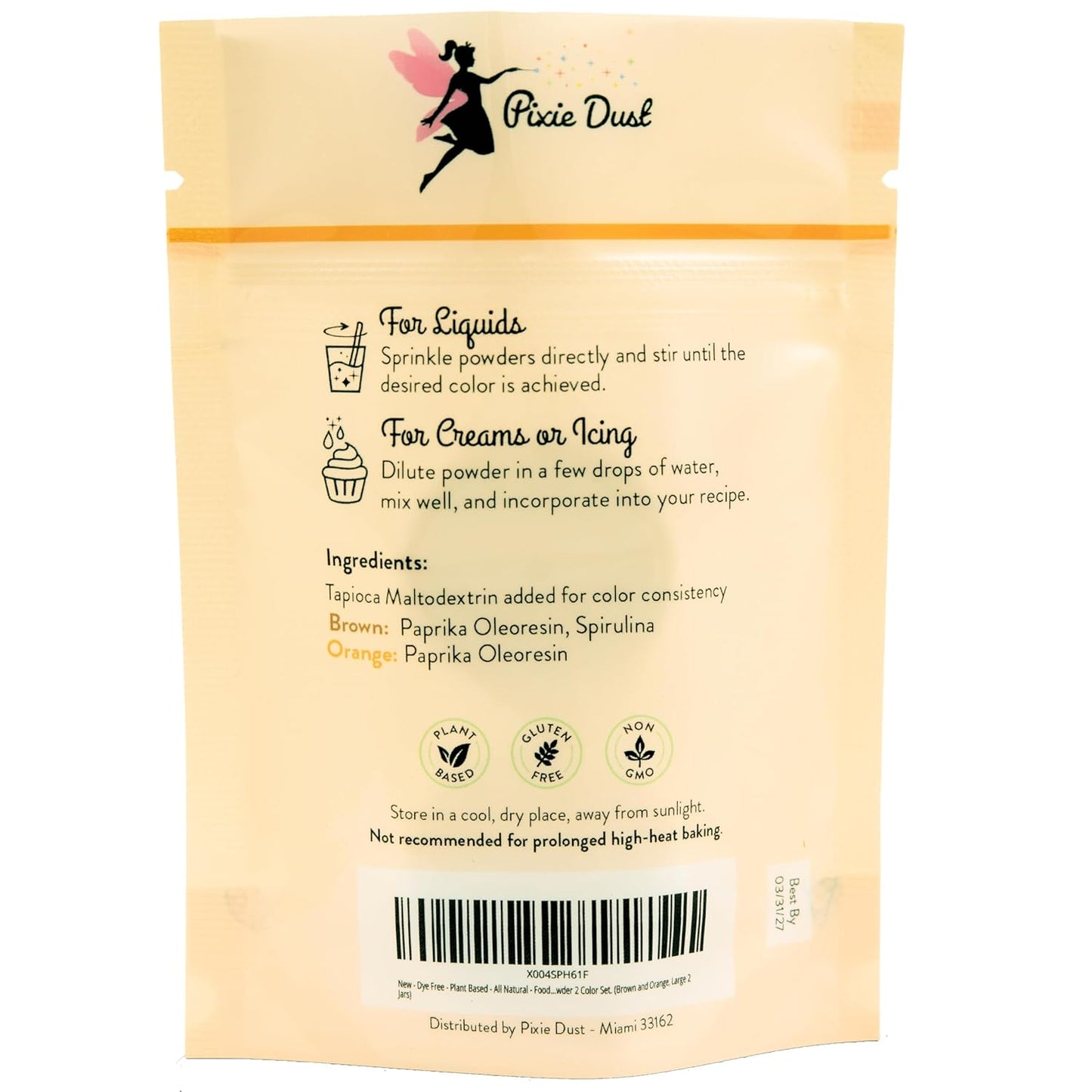 Pixie Dust All-Natural Food Coloring Powder Set - Brown & Orange | Plant-Based, Dye-Free | Large 0.40 oz Each