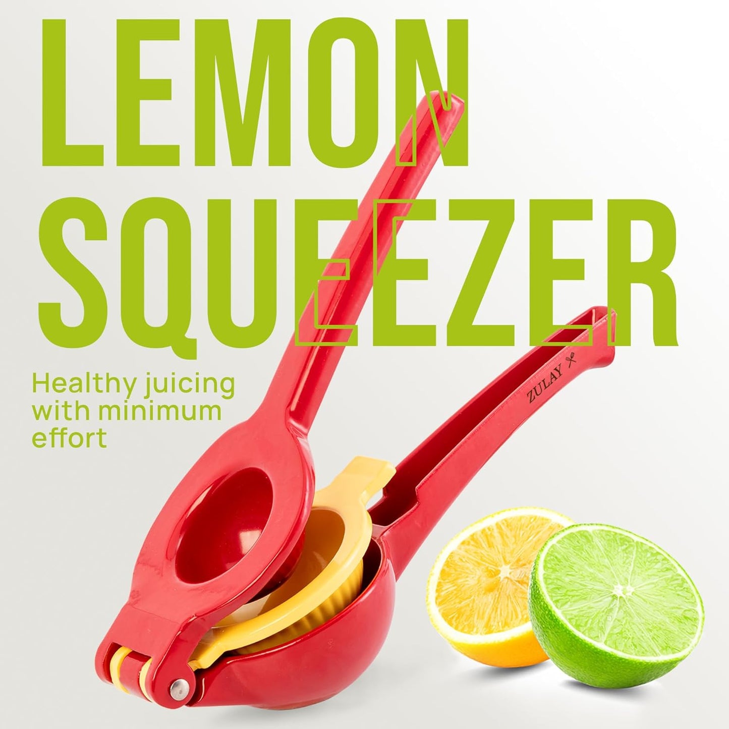 Zulay Kitchen 2-in-1 Lemon Squeezer - Sturdy Hand Juicer for Maximum Juice Extraction - Easy to Clean - Red/Yellow