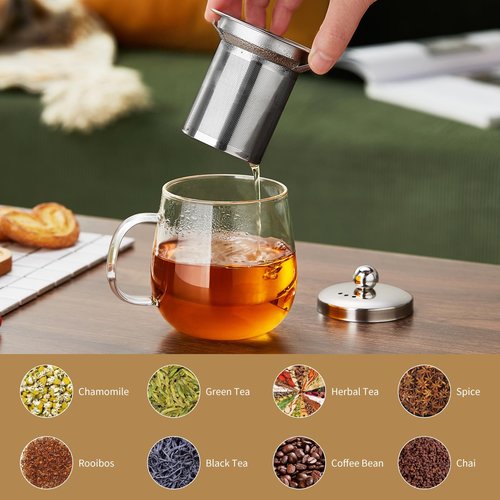 DOPUDO Glass Tea Cup with Infuser and Lid, 17.6oz/520ml Large Borosilicate Glass Teacup with Stailess Steel Filter, Clear Mug for Loose Leaf Blooming Tea, Dishwasher Safe - Tea Maker Gift.