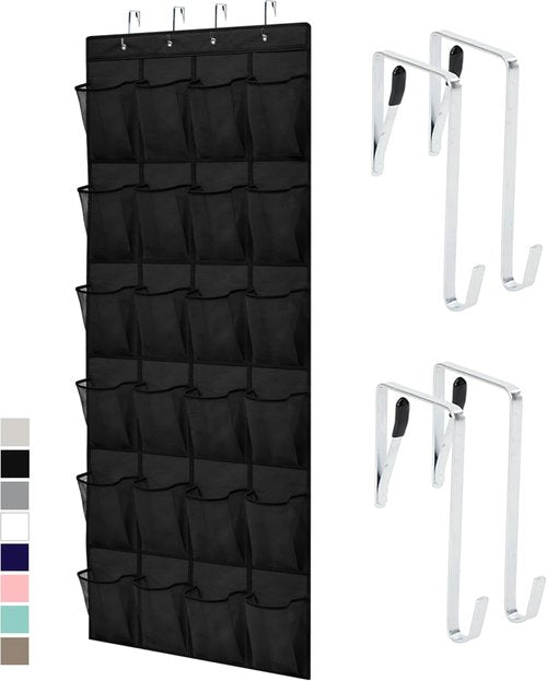 GORILLA GRIP Over The Door Shoe Organizer - 24 Large Breathable Mesh Pockets | Space-Saving Hanging Storage in Black
