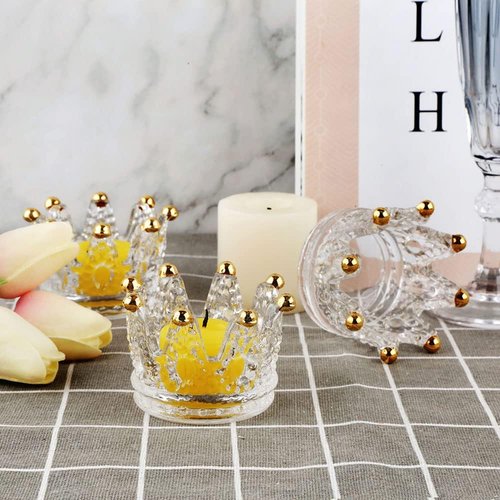 Crown Glass Tealight Candle Holders - Set of 24 Elegant Votive Holders for Weddings & Home Decor