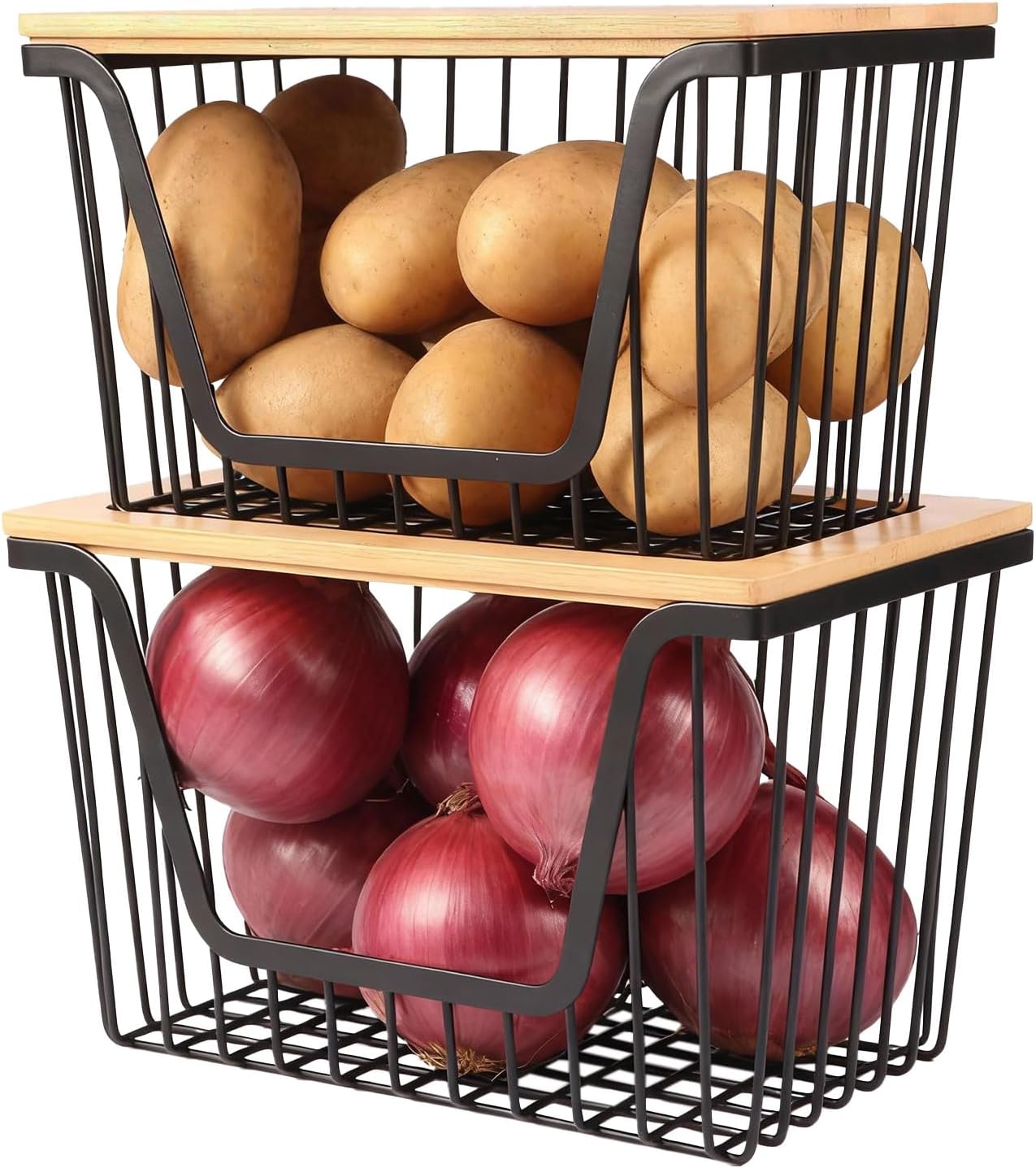 Stackable Storage Bins by [Brand Name] - Large Wire Organizers for Onions, Potatoes, Fruits & Vegetables