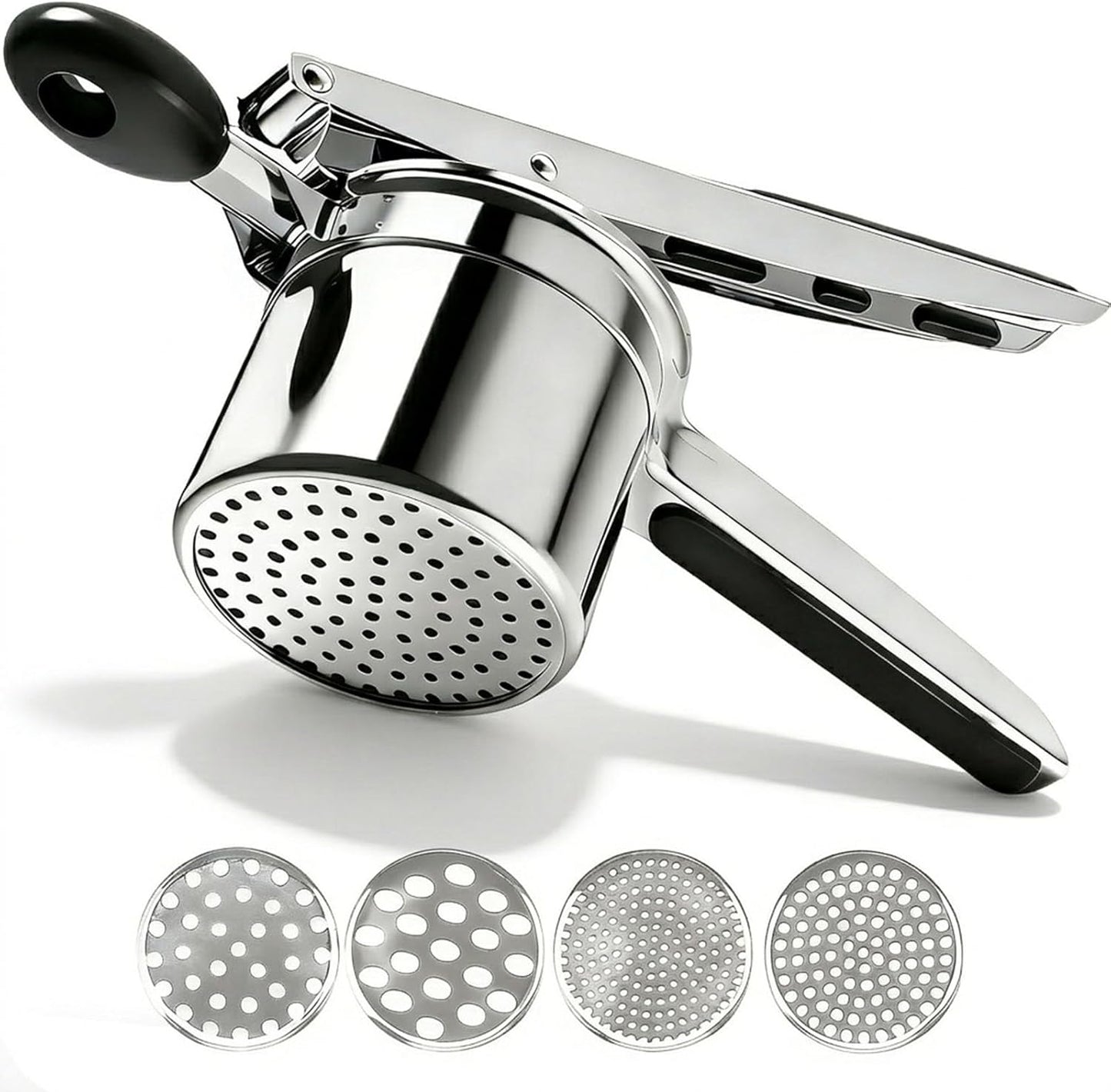 Potato Ricer - Stainless Steel Masher with 4 Interchangeable Discs | 15oz Kitchen Tool for Perfect Mashed Potatoes