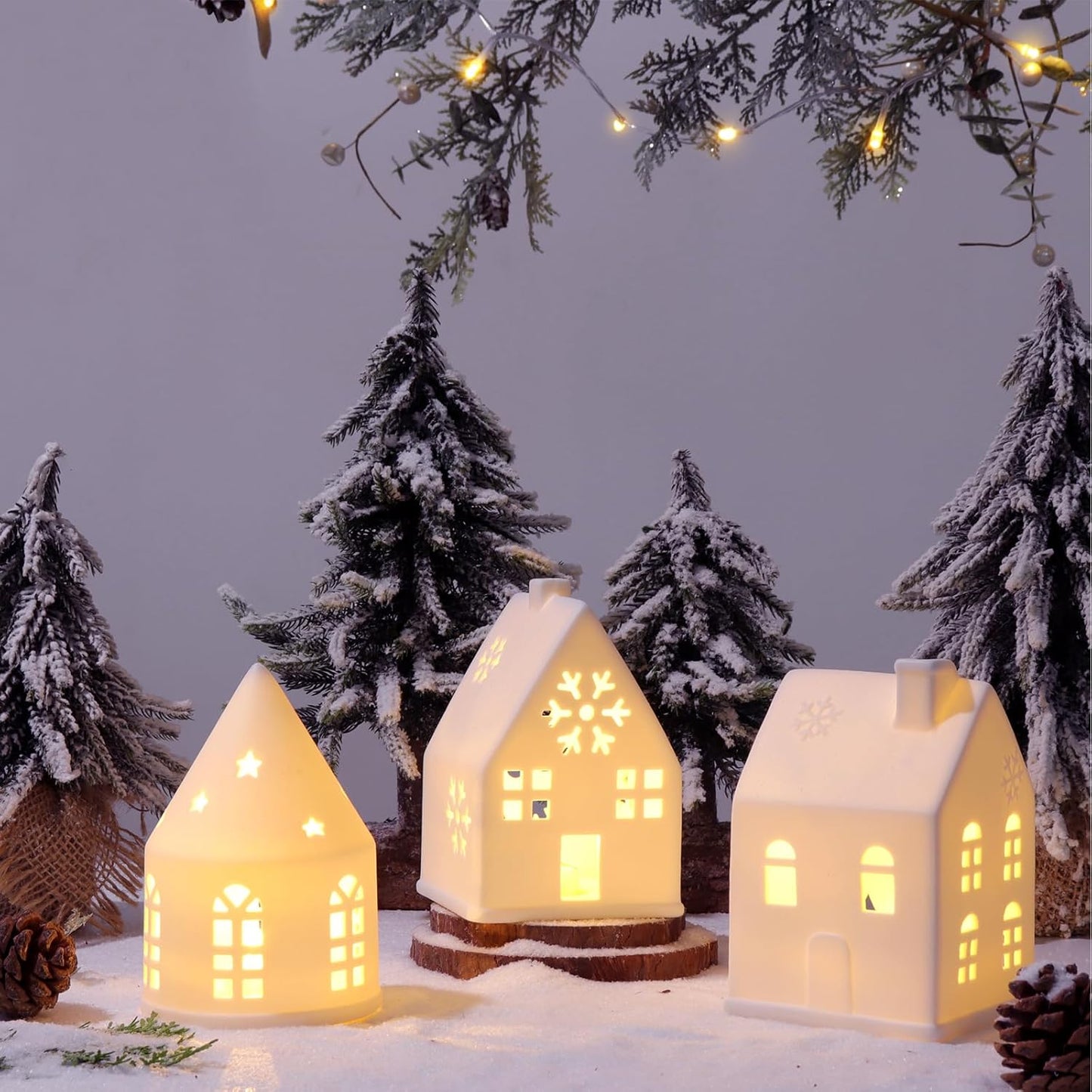 Regine Switzerland Christmas Village Set - 3-Piece White Rustic Decor for Home Display & Tabletop