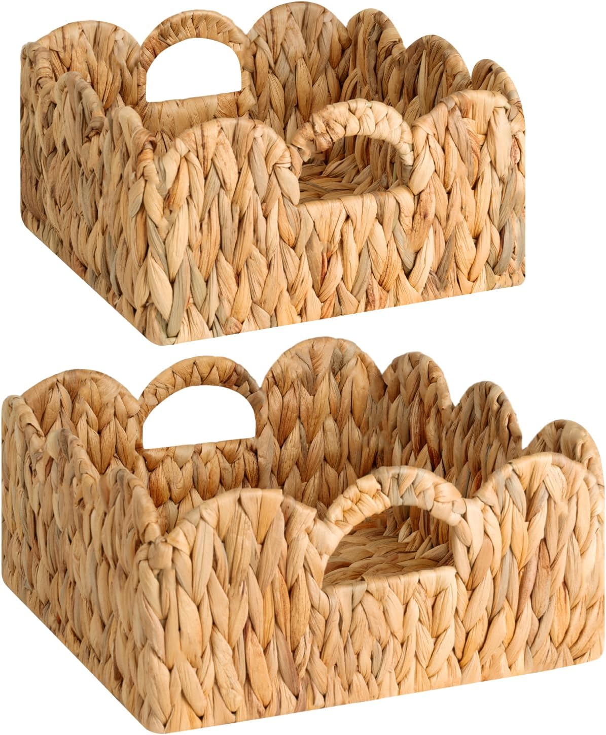 StorageWorks Scalloped Wicker Baskets - Stylish Rattan Storage Bins with Handles | 2-Pack for Organizing & Decor