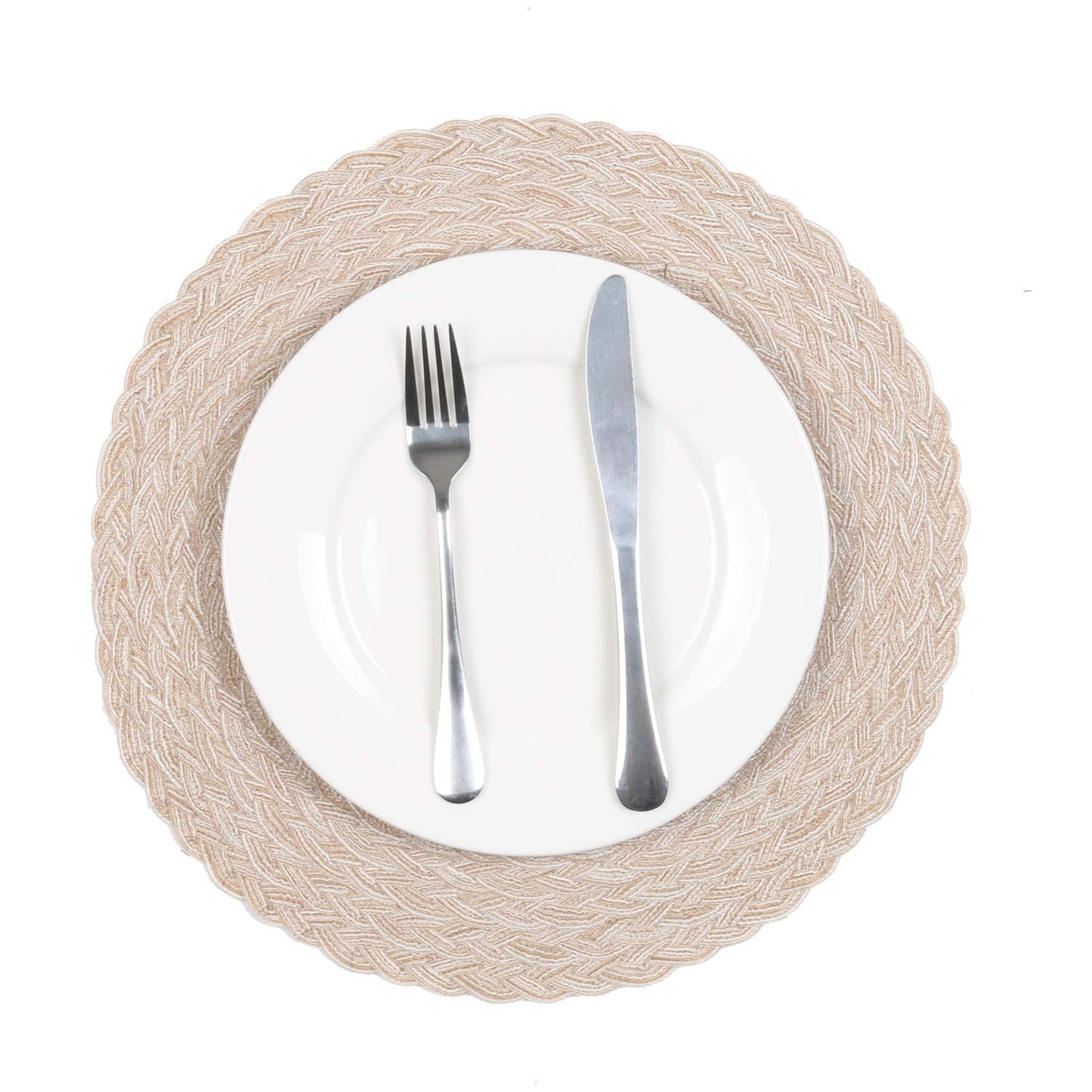 SHACOS Round Braided Placemats 15 inch Set of 4 Boho Woven Washable Kitchen Table Placemats for Home Wedding Party (T-Beige, 4)