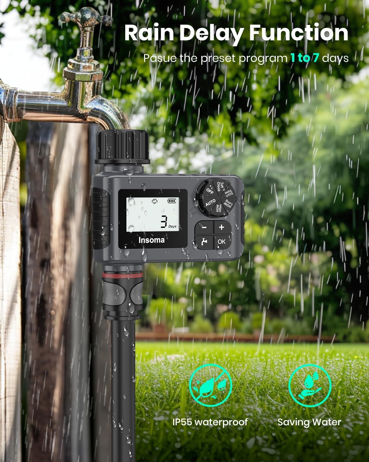 Outdoor Garden Hose Faucet Timer - Programmable Water Sprinkler with Rain Delay | Drip Irrigation System, 1 Outlet