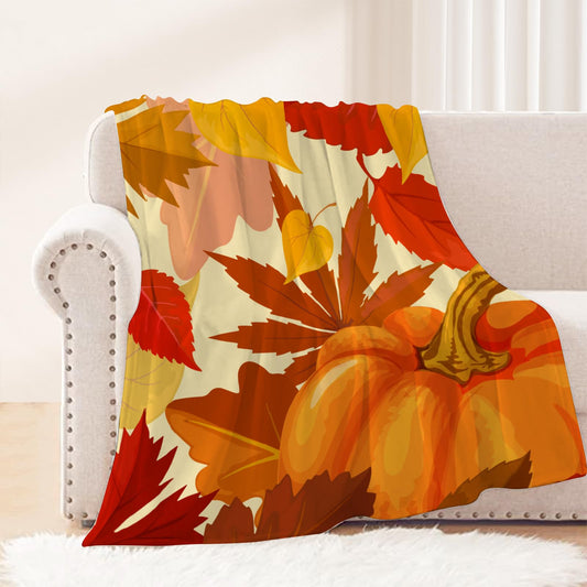 Neatee Living Fall Decorative Throw Blanket Orange Thanksgiving Autumn Pumpkin LeavesThrow Blanket for Couch Sofa Bed Outdoor Lightweight Fuzzy Soft Plush Fleece Lap Blankets and Throws 50x60