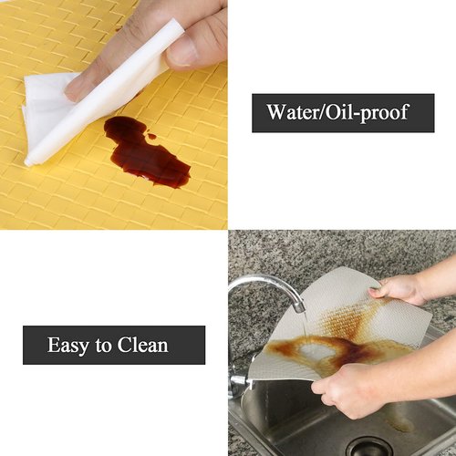 Homaxy Faux Leather Strip Woven Round Table Placemats, Set of 6 Heat Insulation Stain Resistant Non-Slip Table Mats for Kitchen Table, Washable Wipe Clean Fan Shape Wedge Place Mats, Yellow