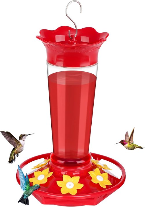 Feed Garden Hummingbird Feeders - 10 Oz Ant & Bee Proof Design | 6 Feeding Ports, Easy Clean, Red
