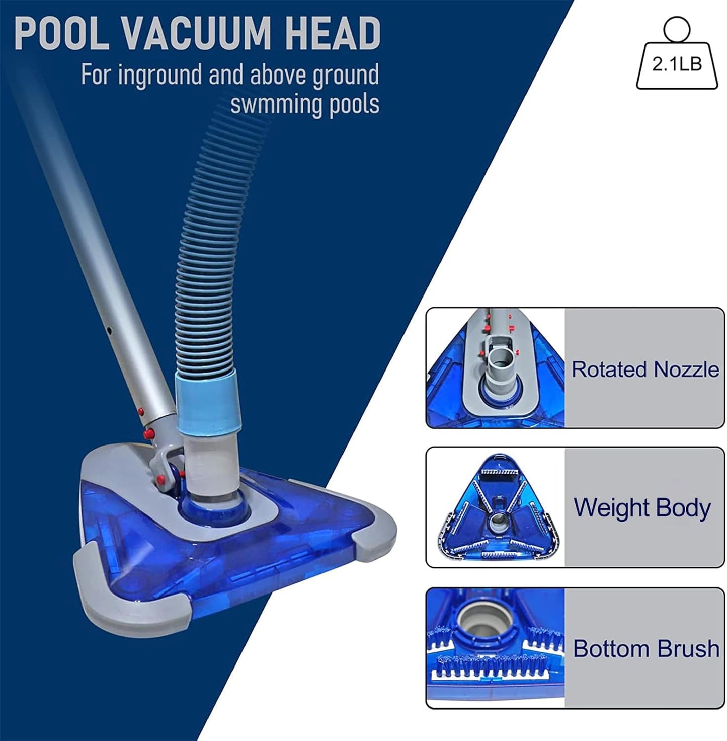 POOLWHALE Swimming Pool Vacuum Hose - 1-1/2 Inch x 24 Feet with Swivel Cuff & Weighted Head | Ideal for Above Ground & Small Inground Pools