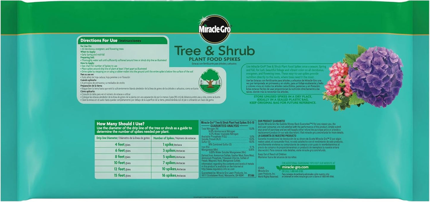 Miracle-Gro Tree and Shrub Plant Food Spikes - Fertilizer for Deciduous, Flowering & Evergreen Trees | 12 Count, 3 lb.